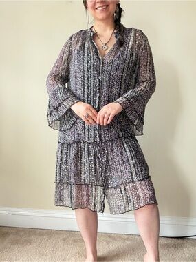 Sundance Sheer Tiered Dress in Lavender and Black